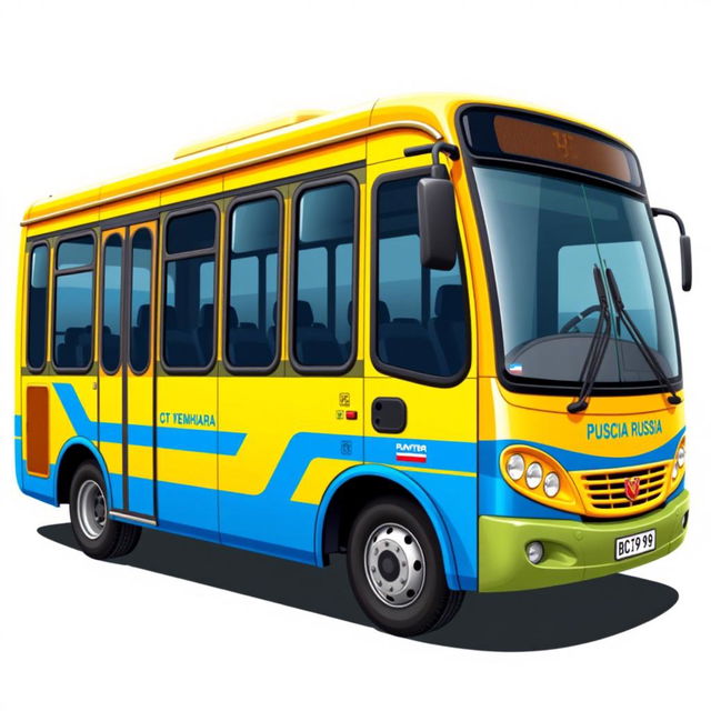 A detailed sprite illustration of a Russian city bus, featuring a bright and colorful design typical of public transport in Russia