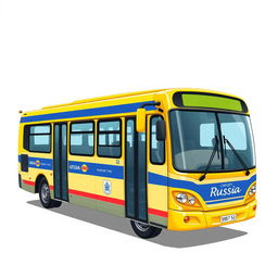 A detailed sprite illustration of a Russian city bus, featuring a bright and colorful design typical of public transport in Russia