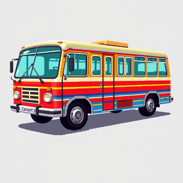 A pixel art sprite depicting a Russian bus viewed from the side, featuring vibrant colors and detailed pixelation to highlight the structure and design of the bus