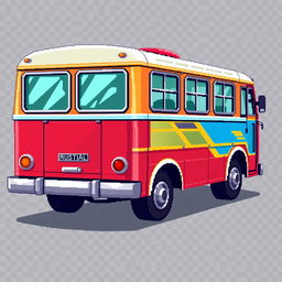 A pixel art sprite depicting a Russian bus viewed from the side, featuring vibrant colors and detailed pixelation to highlight the structure and design of the bus