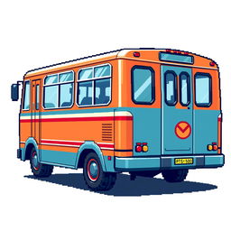 A pixel art sprite depicting a Russian bus viewed from the side, featuring vibrant colors and detailed pixelation to highlight the structure and design of the bus