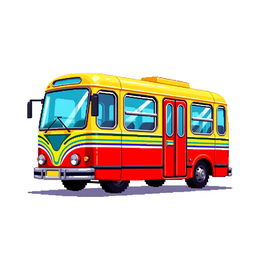 A pixel art sprite depicting a Russian bus viewed from the side, featuring vibrant colors and detailed pixelation to highlight the structure and design of the bus