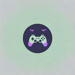 Design an engaging gaming logo using a dynamic mix of green and purple colours, incorporating elements reminiscent of the gaming world.