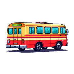 A pixel art sprite of a Russian bus depicted from the side view, designed specifically within a 128 by 128 pixel canvas