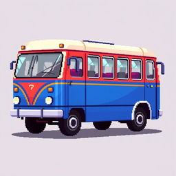 A pixel art sprite of a Russian bus depicted from the side view, designed specifically within a 128 by 128 pixel canvas