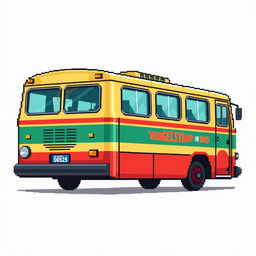 A pixel art sprite of a Russian bus depicted from the side view, designed specifically within a 128 by 128 pixel canvas