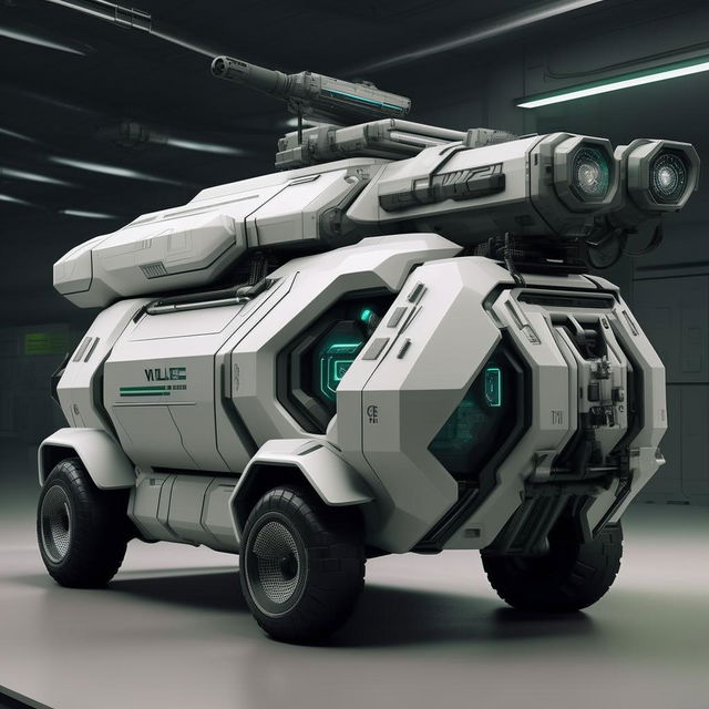 A futuristic commando's van, featuring sleek design, high-tech equipment, advanced surveillance systems, armored plating, and innovative weaponry deployment mechanisms.