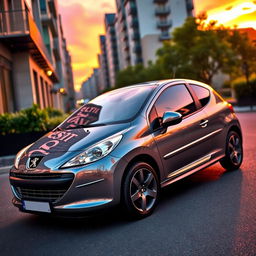 A strikingly beautiful Shining Steel color Peugeot 207, showcased in an urban setting