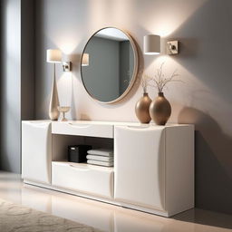 A stylish modern Italian style entrance furniture piece, featuring sleek lacquered surfaces with a glossy finish