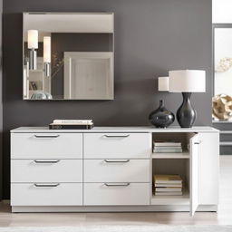 A stylish modern Italian style entrance furniture piece, featuring sleek lacquered surfaces with a glossy finish