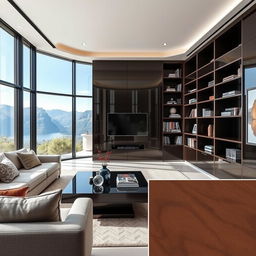 A contemporary living room featuring stunning modern Italian style lacquered libraries, designed with a high-gloss finish that reflects sophistication