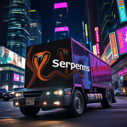 A robust truck featuring a striking serpent emblem and the name 'Serpens' displayed prominently