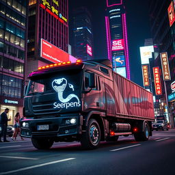 A robust truck featuring a striking serpent emblem and the name 'Serpens' displayed prominently