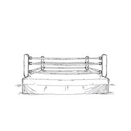 A hand-drawn black and white illustration of a boxing ring, depicted with fine lines