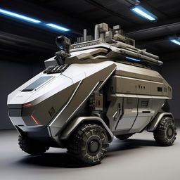 A futuristic commando's van, featuring sleek design, high-tech equipment, advanced surveillance systems, armored plating, and innovative weaponry deployment mechanisms.