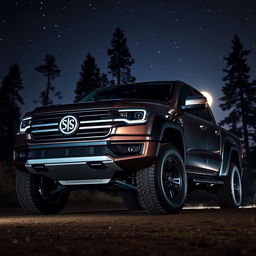 A magnificent Amarok-style truck at night, prominently displaying the Serpens emblem on its grille