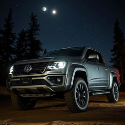 A magnificent Amarok-style truck at night, prominently displaying the Serpens emblem on its grille