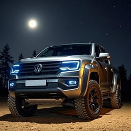 A magnificent Amarok-style truck at night, prominently displaying the Serpens emblem on its grille