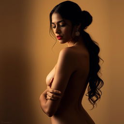 A serene and artistic representation of the female form, showcasing the beauty and elegance of an Indian woman