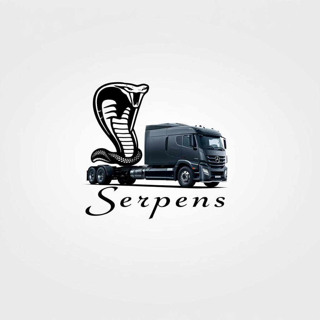 A sleek truck prominently featuring a striking snake emblem and the name 'Serpens' displayed in an elegant font