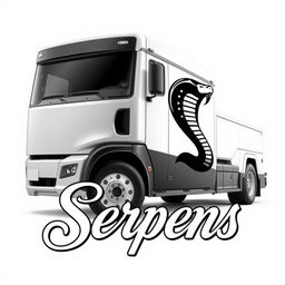 A sleek truck prominently featuring a striking snake emblem and the name 'Serpens' displayed in an elegant font