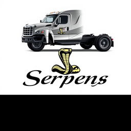 A sleek truck prominently featuring a striking snake emblem and the name 'Serpens' displayed in an elegant font