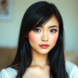 A portrait of a beautiful Asian girl with exquisite features and captivating eyes