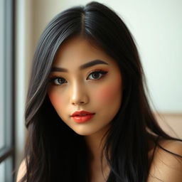 A portrait of a beautiful Asian girl with exquisite features and captivating eyes