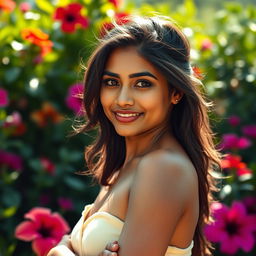 A beautiful Indian origin woman standing confidently with an aura of empowerment and grace