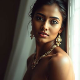 A beautiful Indian woman, showcasing her natural beauty in an artistic and tasteful manner