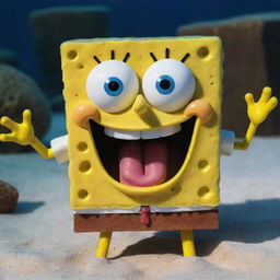 Bob Spongebob Squarepants, a joyful yellow sponge with a brown square pants and a wide, infectious grin under the sea