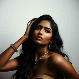 A beautiful Indian woman, showcasing her natural beauty in an artistic and tasteful manner