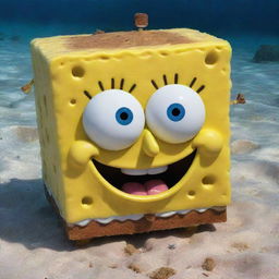 Bob Spongebob Squarepants, a joyful yellow sponge with a brown square pants and a wide, infectious grin under the sea