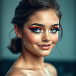 A beautiful girl with an artistic and vibrant eye makeup look, featuring bold colors and dramatic effects