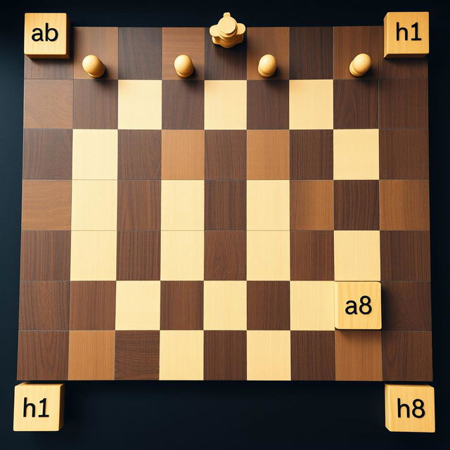 A highly detailed chessboard featuring an 8x8 grid with alternating light and dark squares