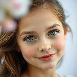 A pretty girl with eye makeup that enhances her natural beauty, featuring elegant tones and delicate designs