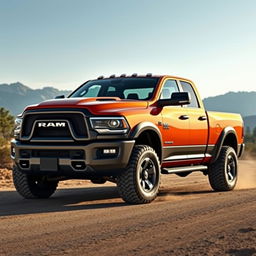 A powerful pickup truck designed in the style of a Ram truck, featuring a prominent 'S' emblem on the front grille