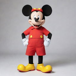 Mickey Mouse, Disney's iconic character with large circular ears, a red shorts, oversized yellow shoes, and a cheerful smile