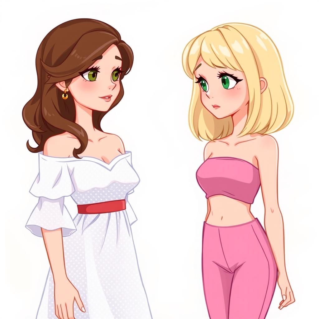 A whimsical Disney-style illustration featuring two versions of the same person at different stages in life, interacting through a gaze