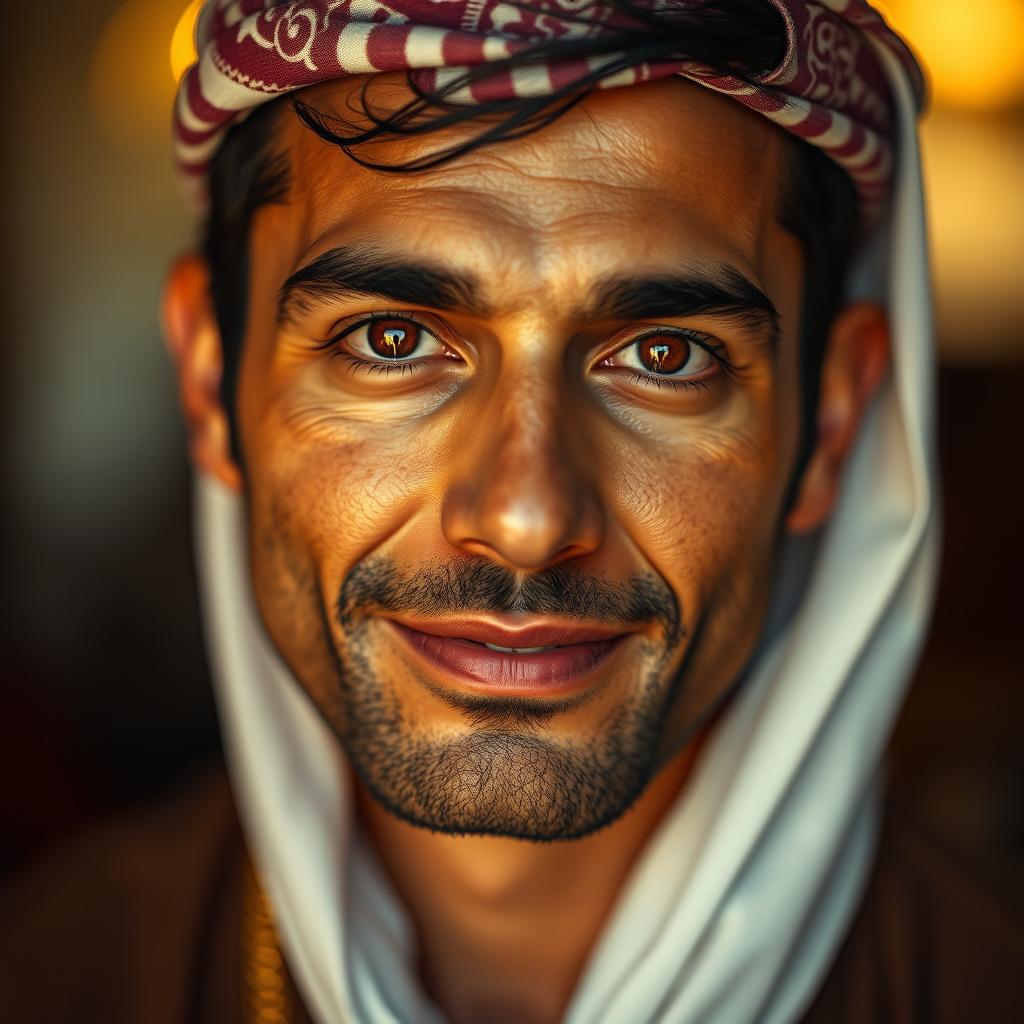 A charismatic and masculine man from the Middle East with rich brown eyes