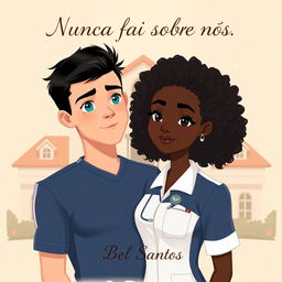 A romantic illustration depicting an interracial couple at the center