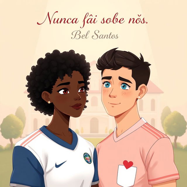 A romantic illustration depicting an interracial couple at the center