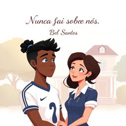 A romantic illustration depicting an interracial couple at the center