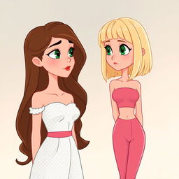 A cartoon depiction of two characters who are the same person at different points in life, staring at each other with a reflective expression