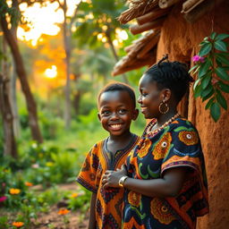 A young boy named Kofi, living with his family in a small clay house surrounded by lush African nature, wakes up early with the first rays of the sun