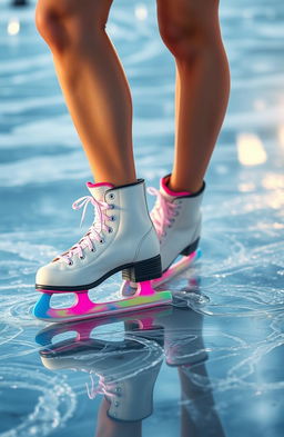 A close-up view of a girl's legs gracefully skating on ice