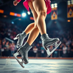 A dynamic scene showcasing a girl's legs in action while ice skating competitively