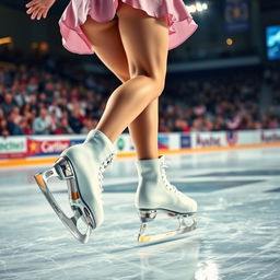 A dynamic scene showcasing a girl's legs in action while ice skating competitively