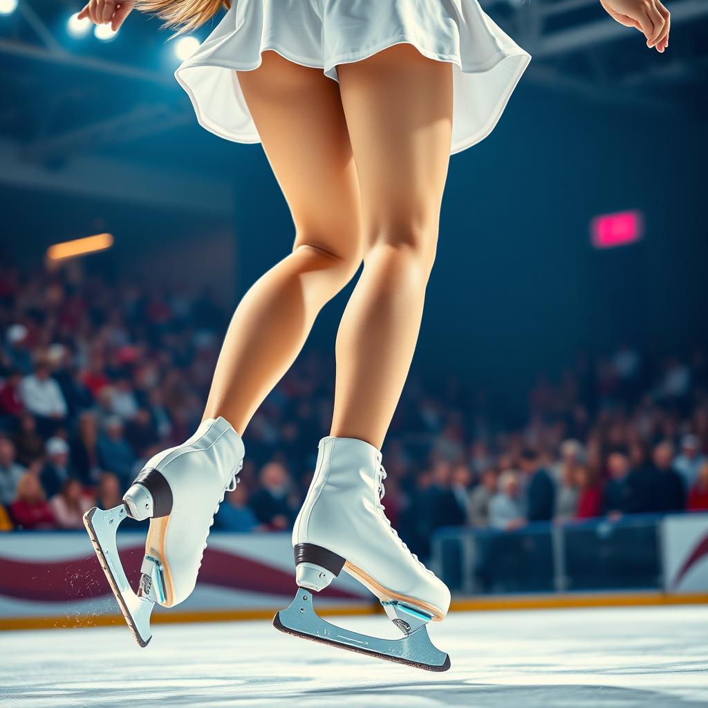 A dynamic scene showcasing a girl's legs in action while ice skating competitively