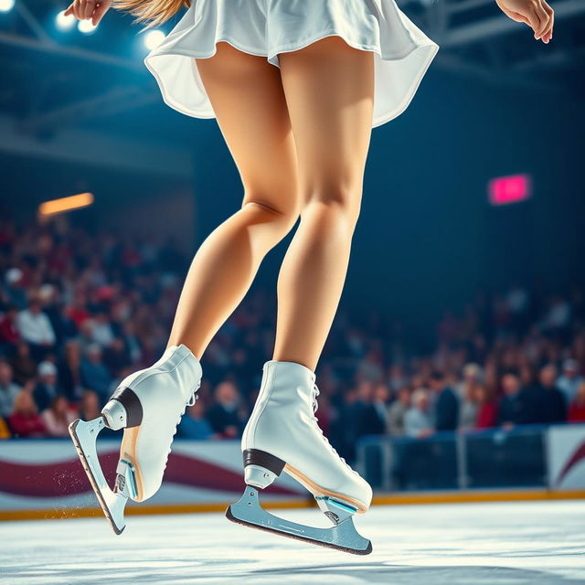 A dynamic scene showcasing a girl's legs in action while ice skating competitively